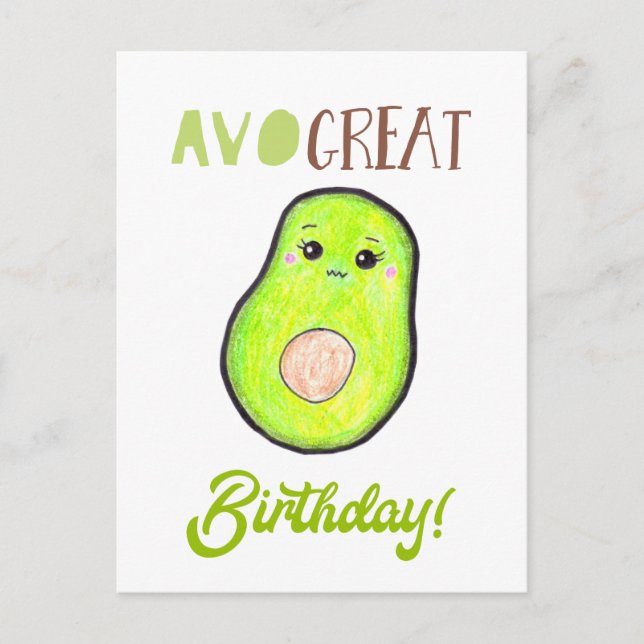 Avo großen Geburtstag kawaii handgezeichnete Avoca Postkarte (Vorderseite)