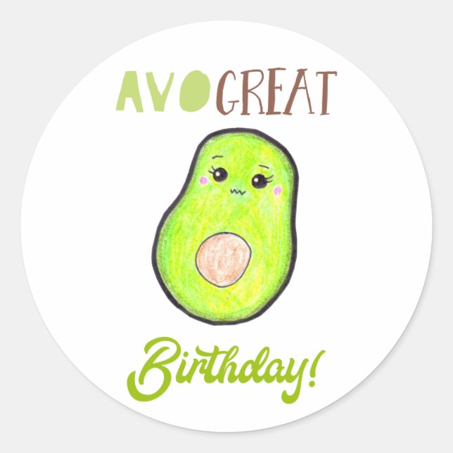 Avo großen Geburtstag kawaii handgezeichnete Avoca Runder Aufkleber (Vorderseite)