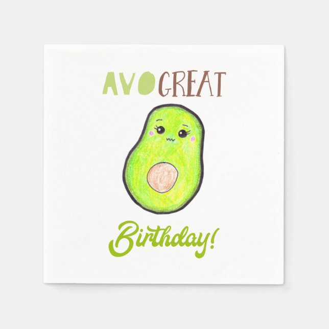 Avo großen Geburtstag kawaii handgezeichnete Avoca Serviette (Vorderseite)