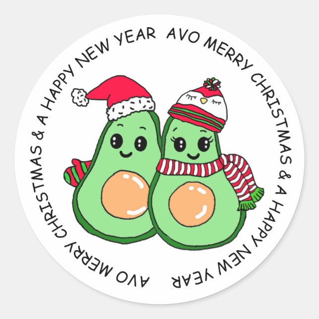 Avo Merry Christmas Avocado Spaß Holiday Runder Aufkleber (Vorderseite)