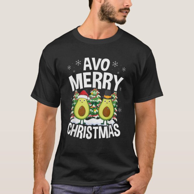 Avo Merry Christmas Tree Avocado PJ Snowman Santa  T-Shirt (Vorderseite)