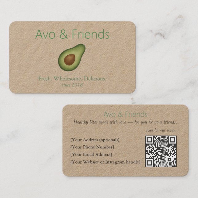 Avo und Freunde | Avocado Logo Gesunde Ernährung - Visitenkarte