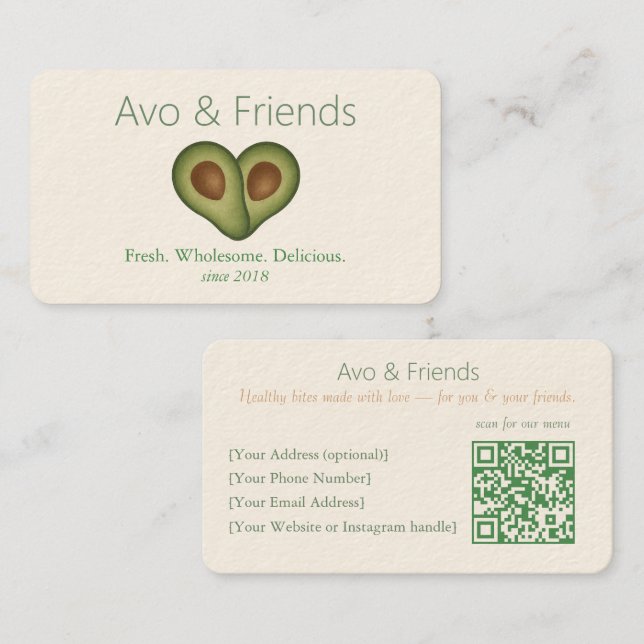 Avo und Freunde | Avocado Logo Gesunde Ernährung - Visitenkarte (Vorne/Hinten)