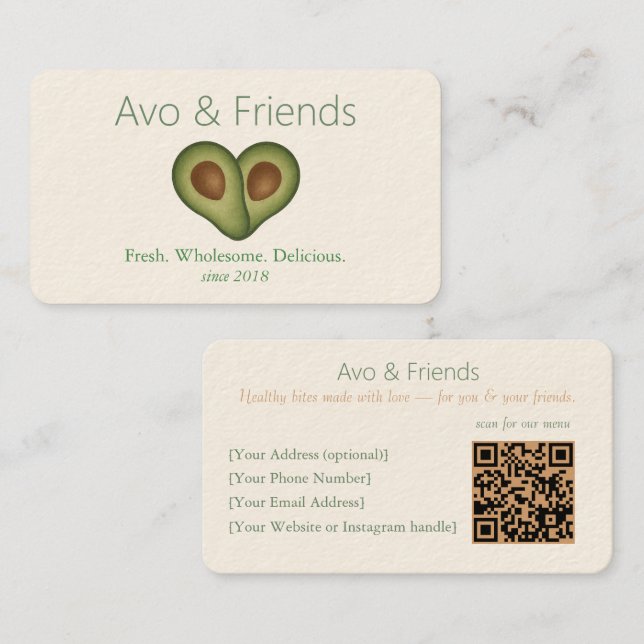 Avo und Freunde | Avocado Logo Gesunde Ernährung - Visitenkarte (Vorne/Hinten)