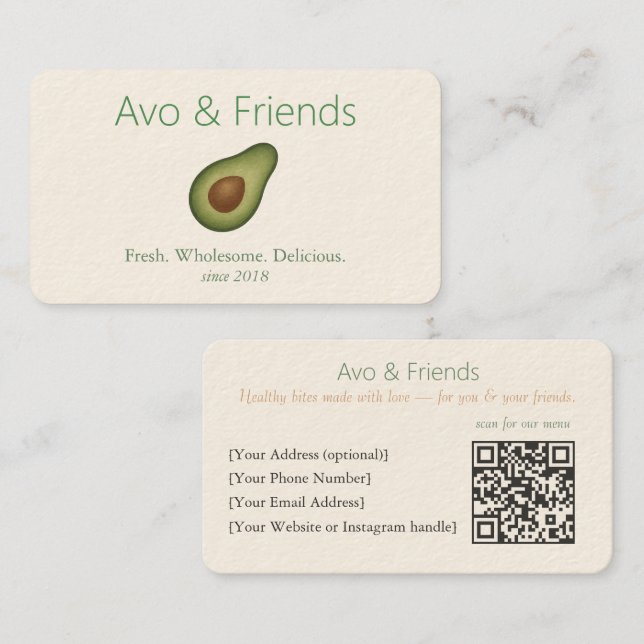 Avo und Freunde | Avocado Logo Gesunde Ernährung - Visitenkarte (Vorne/Hinten)