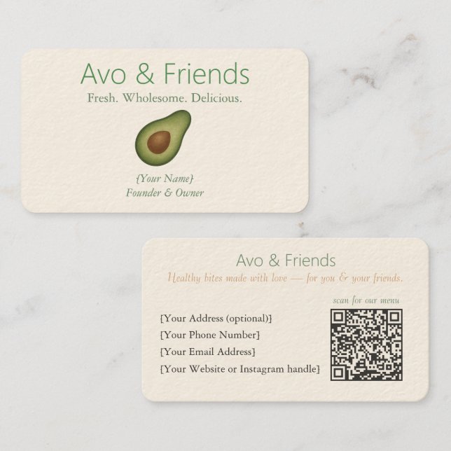 Avo und Freunde | Avocado Logo Gesunde Ernährung - Visitenkarte (Vorne/Hinten)