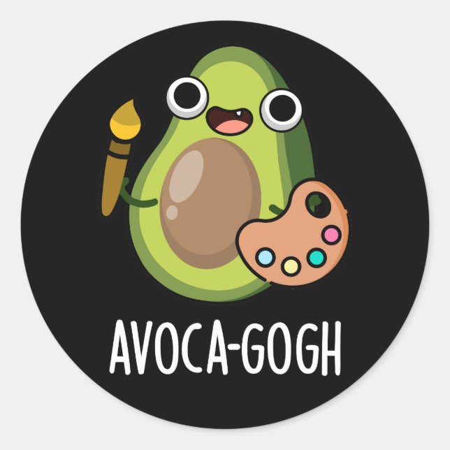 Avoca-gogh Funny Avocado Artist Pun Dark BG Runder Aufkleber (Vorderseite)