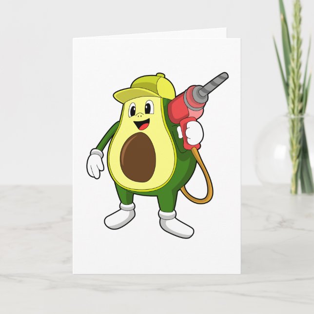 Avocado als Handwerker mit Bohrer Karte (Vorderseite)
