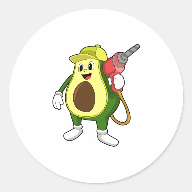Avocado als Handwerker mit Drill Runder Aufkleber (Vorderseite)