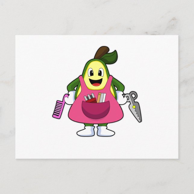 Avocado as Hairdresser with Scissors & Comb Postkarte (Vorderseite)