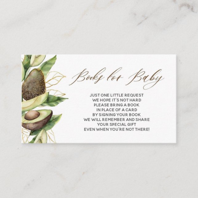 Avocado Baby Shower Books for Baby Card Visitenkarte (Vorderseite)