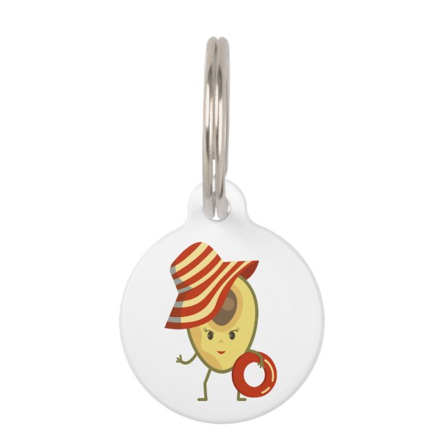 Avocado Beach Girl mit Sonnenmütze und Schwimmring Haustiermarke (Vorderseite)