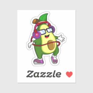 Avocado bei Musik mit Kopfhörer Aufkleber