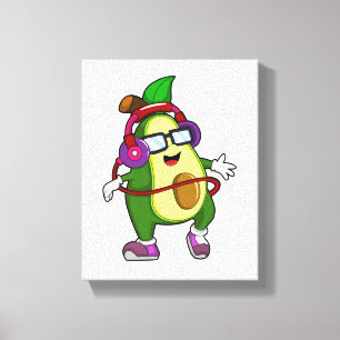 Avocado bei Musik mit Kopfhörer Leinwanddruck