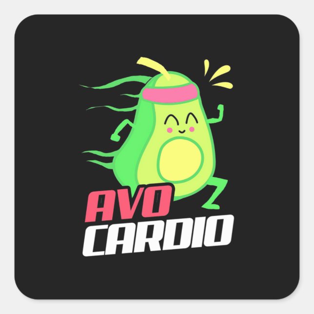 Avocado Cardio Übung Quadratischer Aufkleber (Vorderseite)