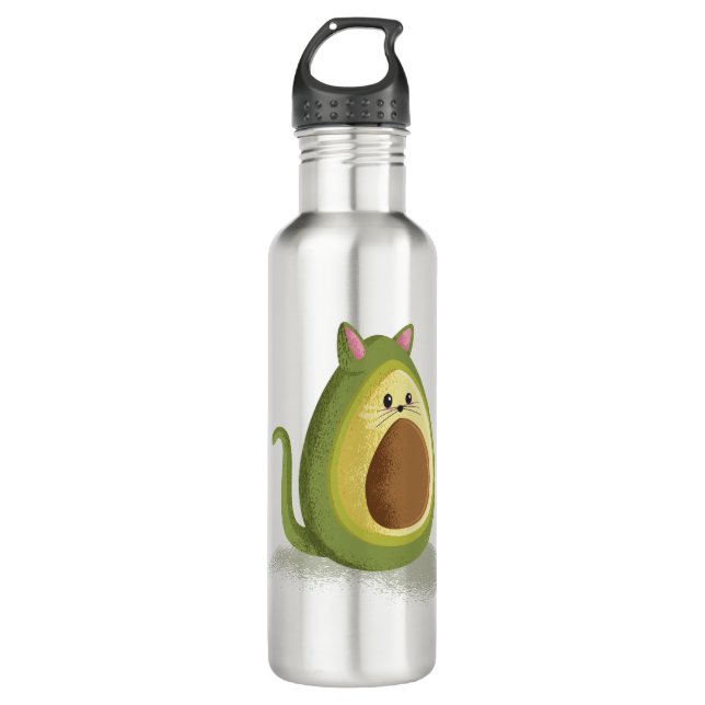 Avocado Cat Edelstahlflasche (Vorderseite)