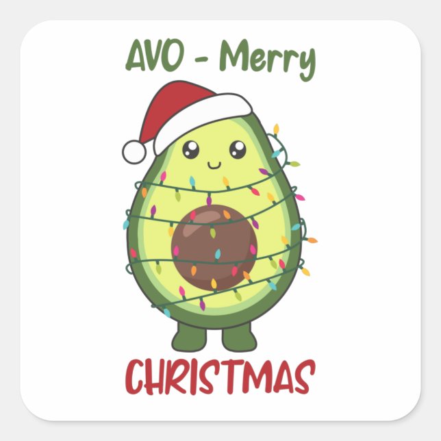 Avocado Christmas Lights Funny Avocados Quadratischer Aufkleber (Vorderseite)