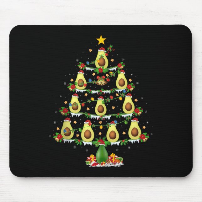 Avocado Christmas Tree Lights Funny Avocado Xmas T Mousepad (Vorne)
