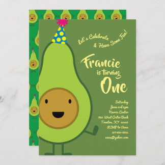 Avocado Colorful 1. Geburtstag Niedliche Einladung