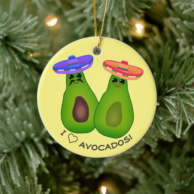 Avocado Couple w Sombreros Keramik Ornament (Baum)