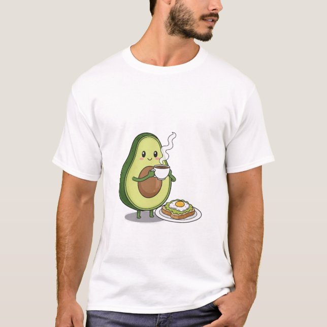 Avocado drinking coffee and eating avocado on toas T-Shirt (Vorderseite)