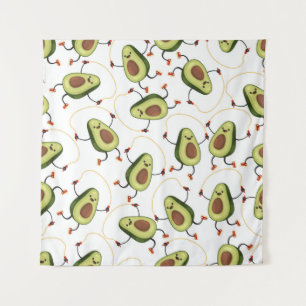 Avocado Fitness: Niedliches Vintages Muster Wandteppich