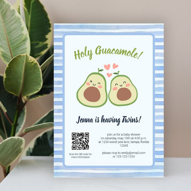 Avocado Gender Neutral QR Code Twins Baby Dusche Einladung (Avocado Gender Neutral QR Code Twins Baby Shower Invitation)