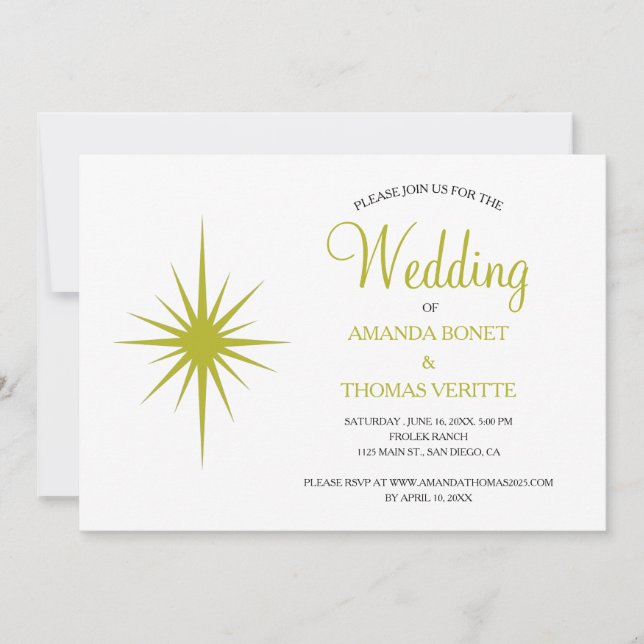 Avocado Green Atomic Sternexplosion Mitte des Jahr Einladung (Vorderseite)