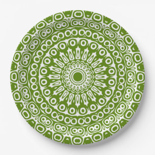 Avocado Green auf White Mandala Kaleidoscope Pappteller