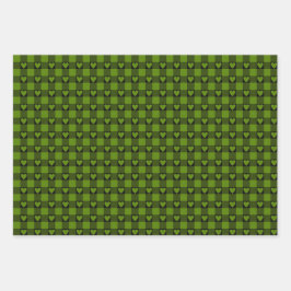 Avocado Green Black Buffalo Heart Plaid Geschenkpapier Set
