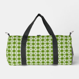 Avocado Green Heart Plaid Gingham Retro Color Duffle Bag