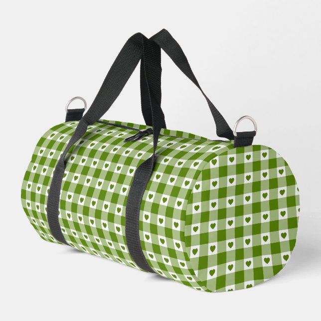 Avocado Green Heart Plaid Gingham Retro Color Duffle Bag (Linke Seite)