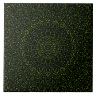 Avocado Green Mandala mit geometrischer Symmetrie Fliese