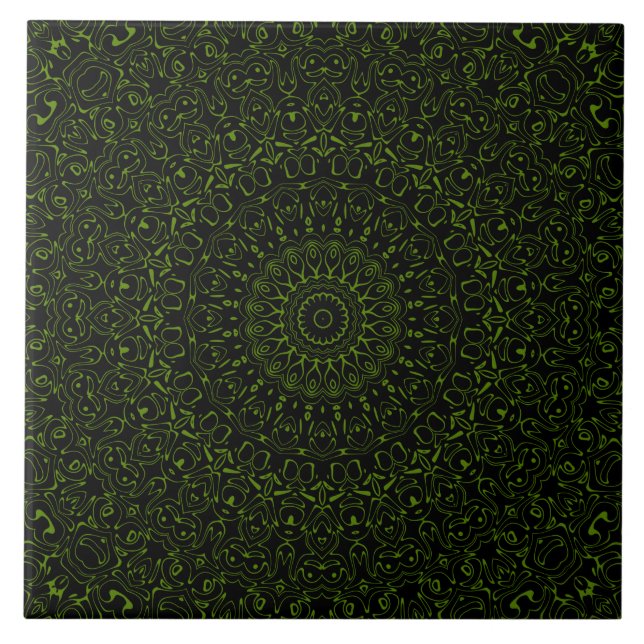 Avocado Green Mandala mit geometrischer Symmetrie Fliese (Vorderseite)