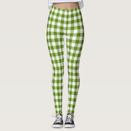 Avocado Green Plaid Gingham Retro Color Leggings
