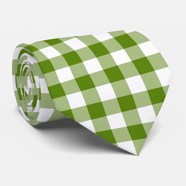 Avocado Green Plaid Gingham Retro Color Neck Tie Krawatte (Gerollt)