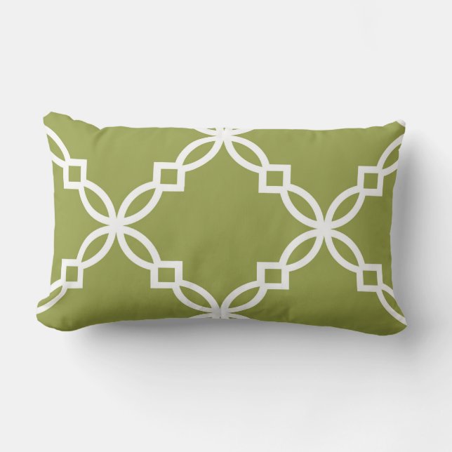 Avocado Green White Large Extravagant Quatrefoil P Lendenkissen (Vorderseite)