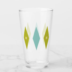 Avocado-Grün Aqua-Sterne und Diamanten Mitte des J Glas