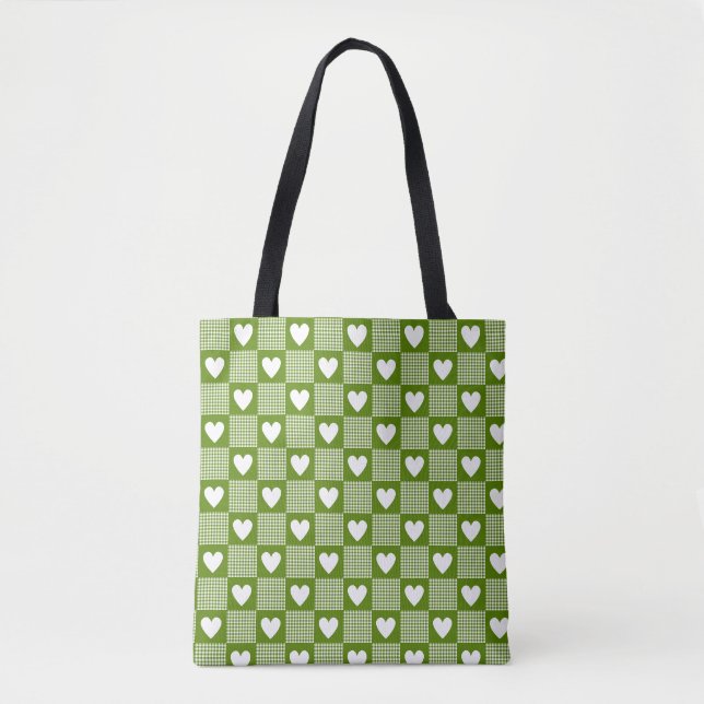 Avocado-Grün-Gingham-Herz-Kariert (Vorderseite)