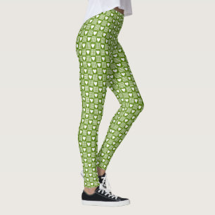 Avocado-Grün Gingham-Herz-Patch-Karo Leggings