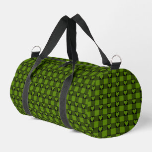 Avocado-Grün-Schwarzes-Buffalo-Heart-Karo Duffle Bag