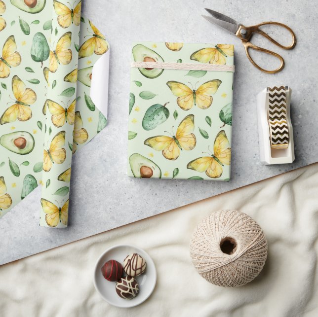 Avocado-Grüne-Schmetterlinge-Geburtstag Geschenkpapier (Kunsthandwerk)