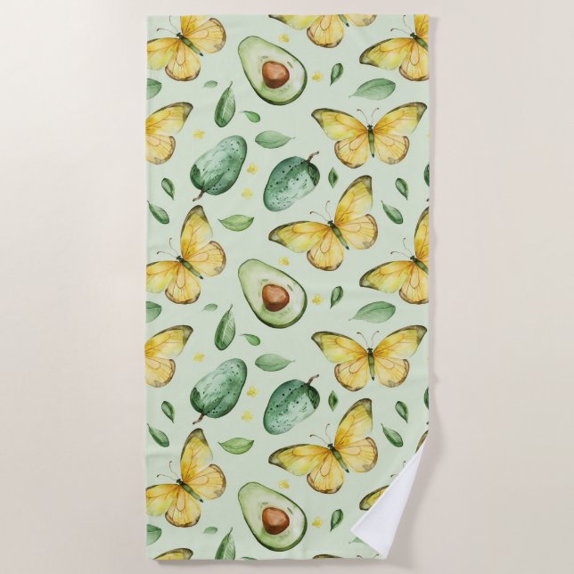 Avocado-Grüne-Schmetterlinge-Geburtstag Strandtuch (Vorderseite)