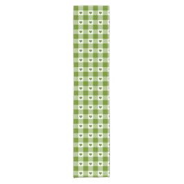 Avocado-Grünes Herz Karo Gingham Retro-Farbe Kurzer Tischläufer