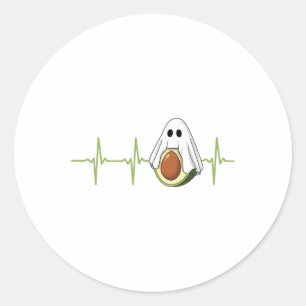 Avocado Heartbeat Halloween Ghost Boocado Veganes  Runder Aufkleber