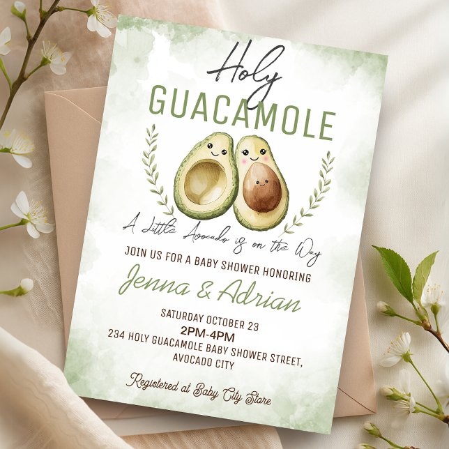 Avocado Holy Guacamole Kinderdusche Einladung (Avocado Holy Guacamole Baby Shower Invitation)
