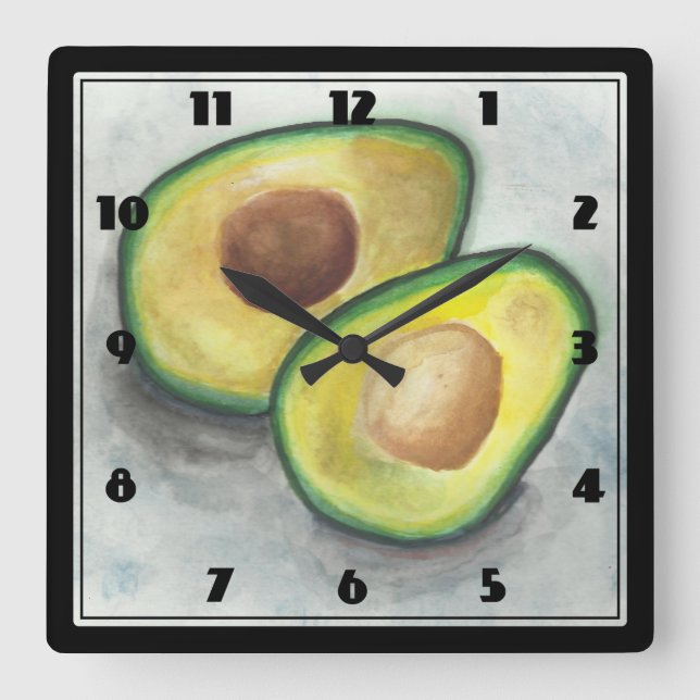 Avocado im Aquarell Quadratische Wanduhr (Vorderseite)