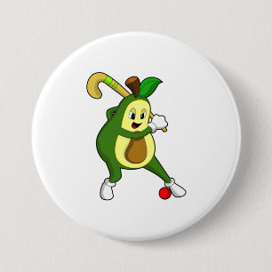 Avocado im Hockey mit Hockeyschläger Button