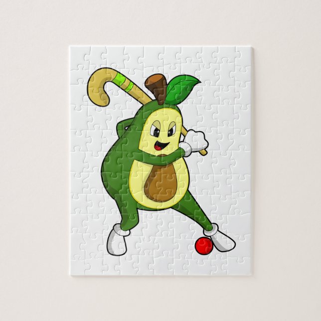 Avocado im Hockey mit Hockeyschläger Puzzle (Vertikal)
