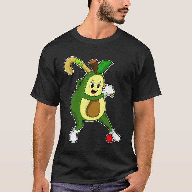 Avocado im Hockey mit Hockeyschläger T-Shirt (Vorderseite)